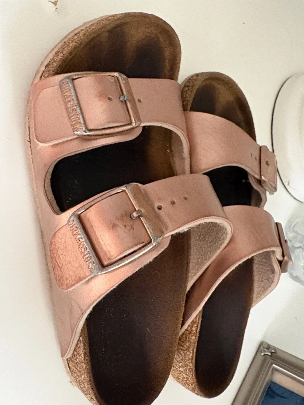 Birkenstock Kids Two-Strap Metallic Rose Sandals
